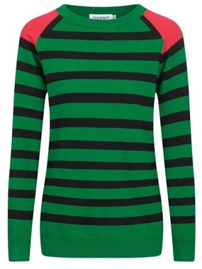 OXKNIT Green & Black Striped Crewneck Sweater - 3XL (US 16)